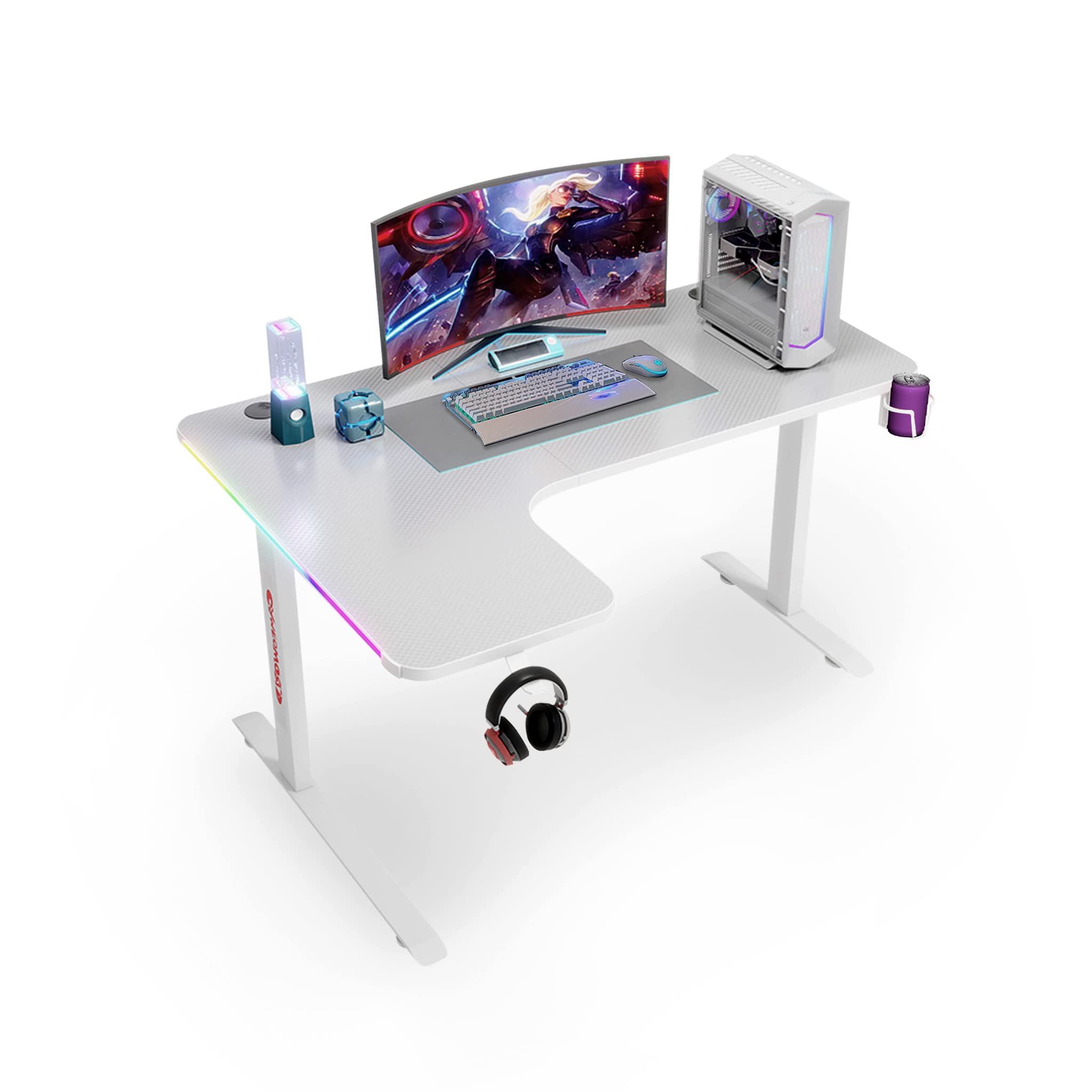 MIUZ 140cm Black RGB LED Gaming Desk Computer Home Office Writing Desk Racer Table Carbon Fiber