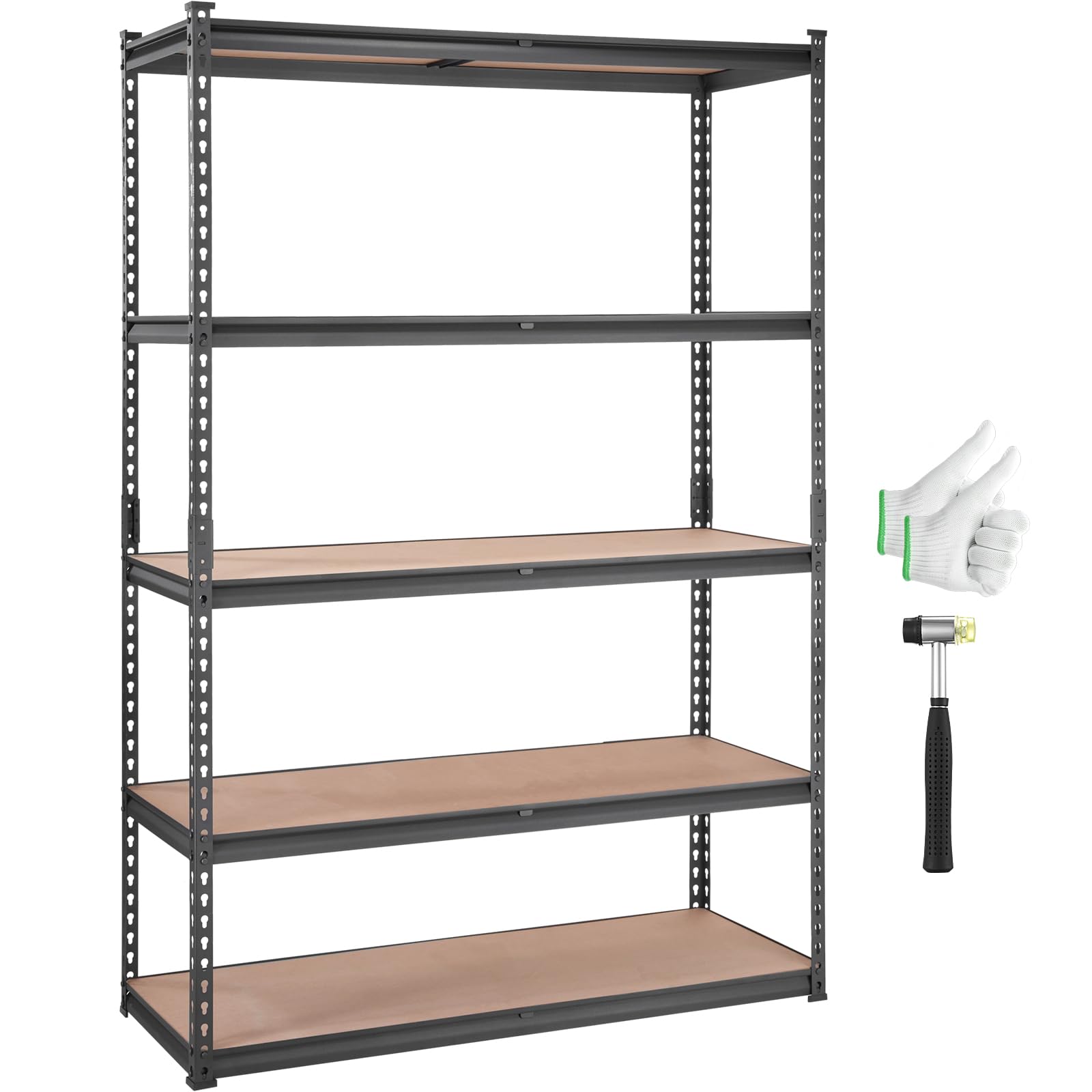 VEVOR Storage Shelving Unit 5-Tier Adjustable 907 kg Capacity Heavy Duty Garage Shelves Metal Organizer Utility Rack Black 45D x 122W x 183H cm For