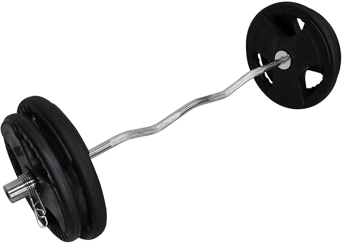 Total 76kg - 120cm Olympic Curl Barbell - Rubber Coated Weight Plate-15kg x 2+ 20kg x 2