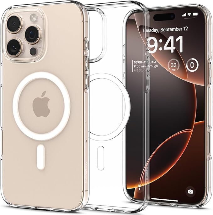 SPIGEN Liquid Crystal (MagFit) MagSafe Compatible for iPhone 16 Pro Case [Colour:Clear Case / White Ring]