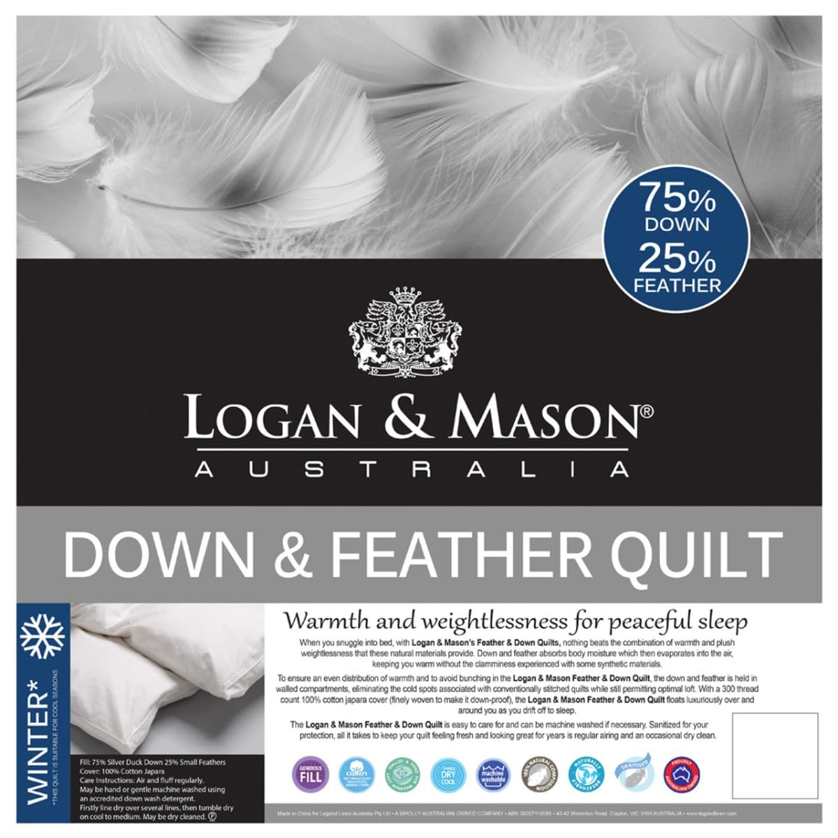 Logan & Mason 75/25 Duck Down & Feather Quilt - Queen