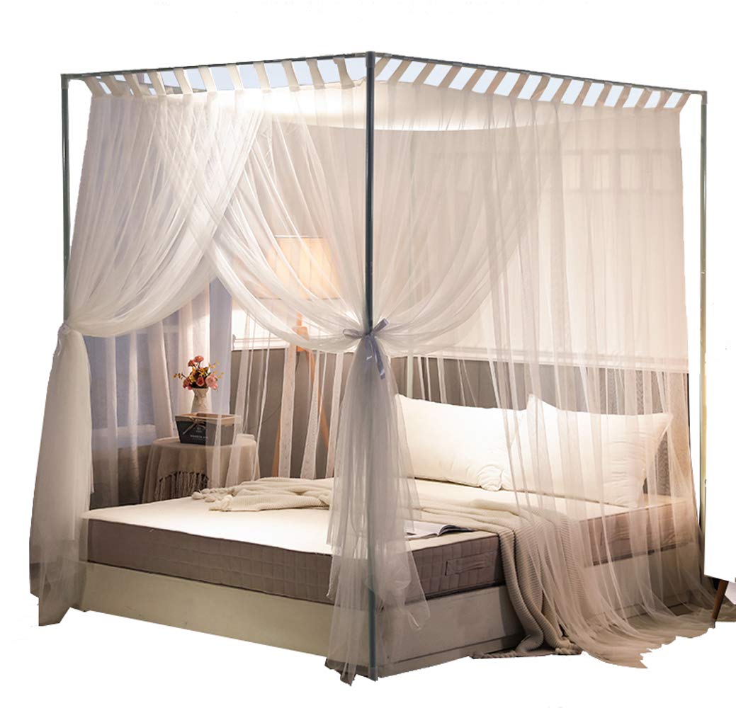 Mengersi Simple 4 Corners Post Curtain Bed Canopy Bed Frame Canopies Net,Bedroom Decoration Accessories(King,White)