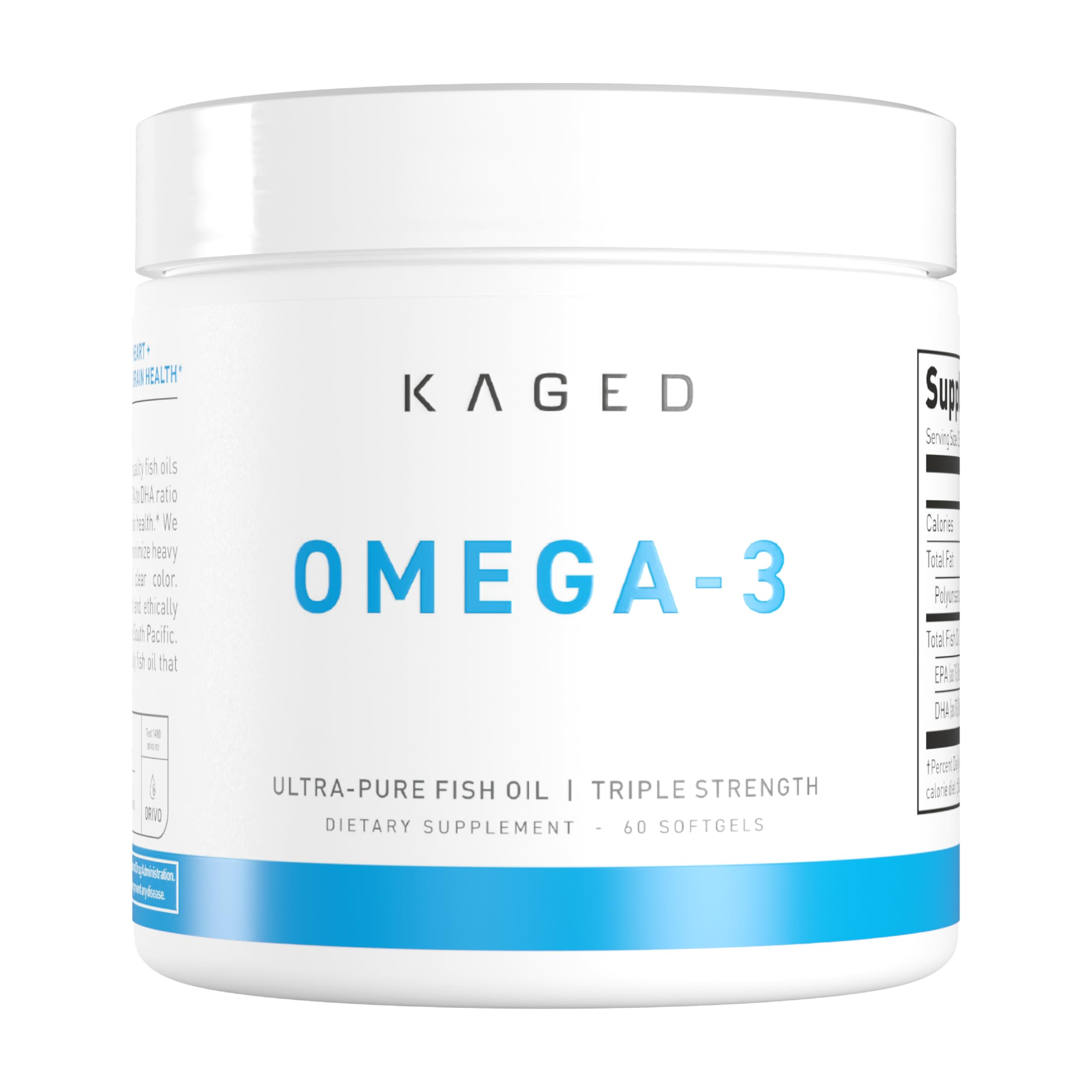 Kaged, Omega-3, Ultra-Pure Fish Oil, Triple Strength, 60 Softgels