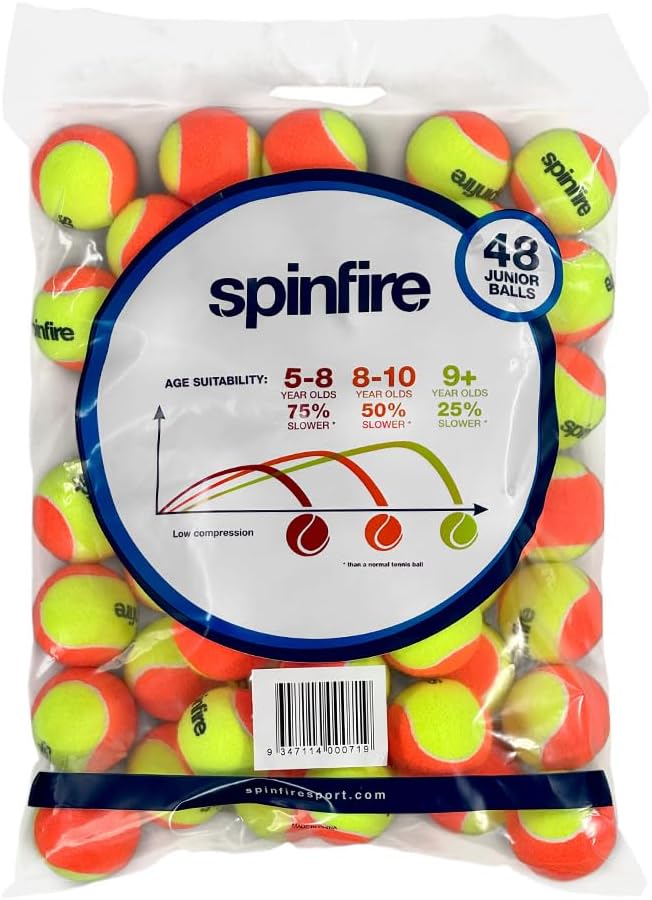 Spinfire Orange Junior Tennis Balls - 48 Pack (Aged 8-9 Years Old)