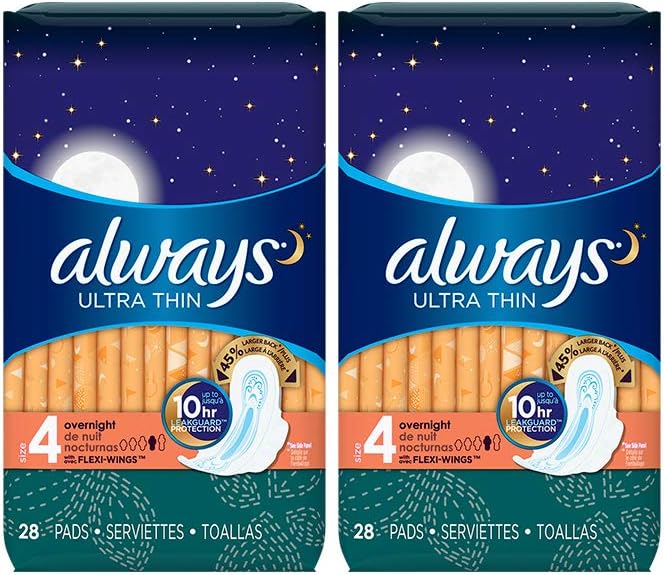 Always Ultra Thin Size 4 Overnight with Flexi-Wings Pads 52 ct Pack