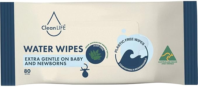 CleanLIFE Water Plastic Free Wipes Extra Gentle Baby and Newborns 80pk