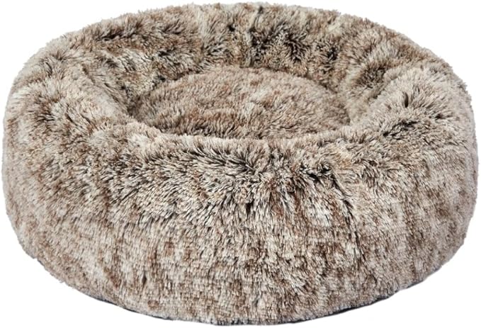 PaWz - Pet Bed Cat Dog Donut Nest Calming Mat Soft Plush Kennel - Brown - L