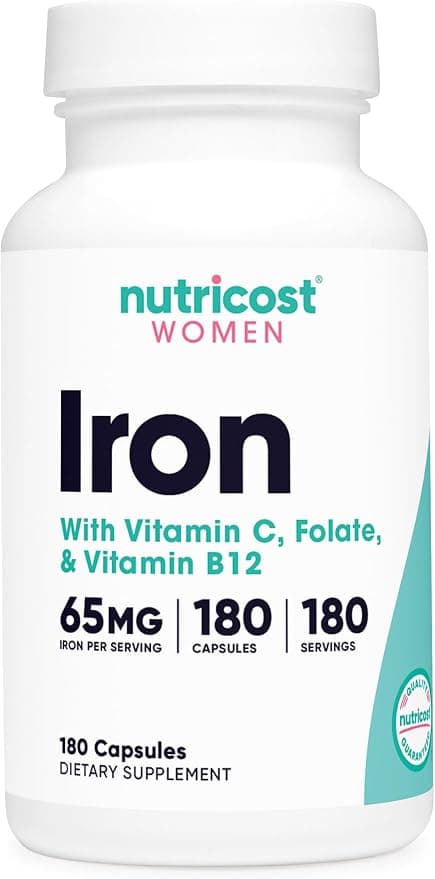 Nutricost, Women, Iron, With Vitamin C, Folate, & Vitamin B12, 180 Capsules