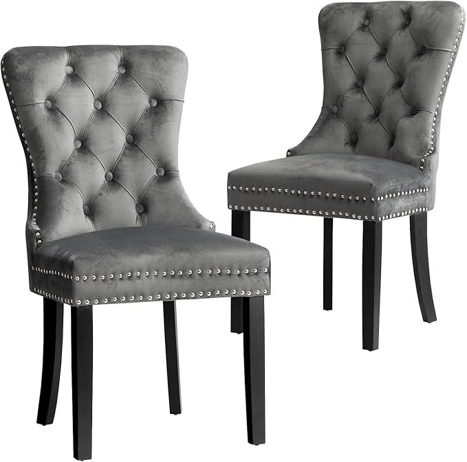 Oikiture 2x Velvet Dining Chairs Upholstered French Provincial Tufted Grey