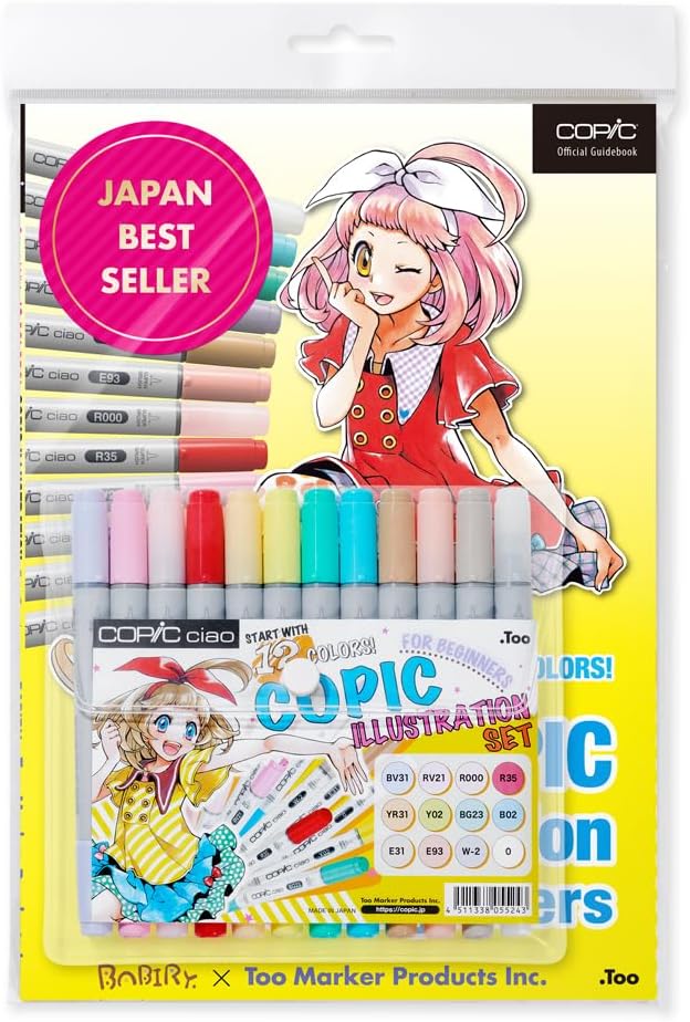 *Copic Ciao 13pc Marker and Manga Illustration Guide Book Set