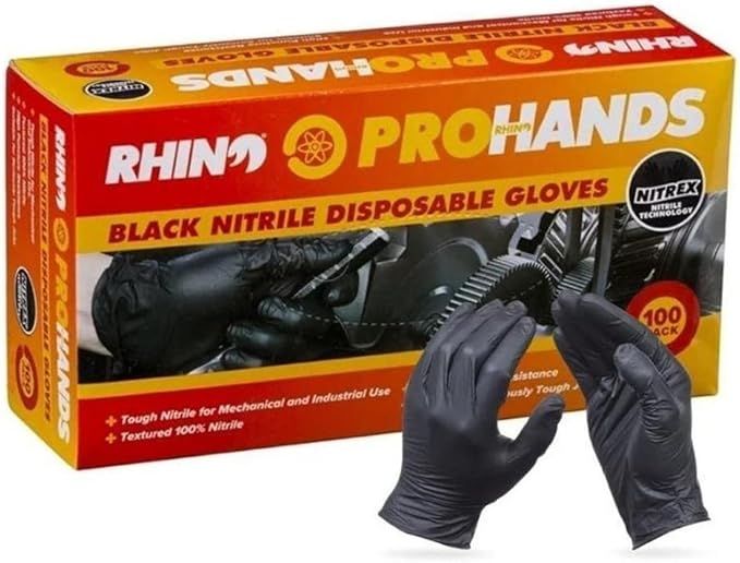 Rhino Nitrile Disposable Gloves Black X-Large - 100 Pack