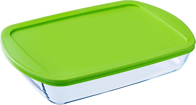 Pyrex FTE Rect PX Green with Lid 40 x 27 cm 4.5 L Baking Dish, Borosilicate Glass, Multicoloured