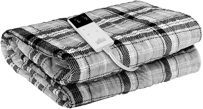 Giselle Bedding Electric Throw Rug Flannel Snuggle Blanket Washable Heated Grey and White Checkered