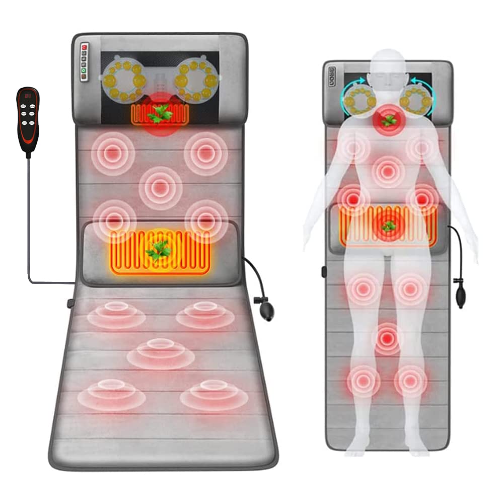 Full Body Massage Mat with Heat 20 Neck Shiatsu Kneading Massage Heads, Multifunctional Electric Heated Massage Chair Back Pad for Back Lumbar Leg