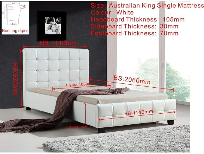 King Pu Leather Deluxe Bed Frame White