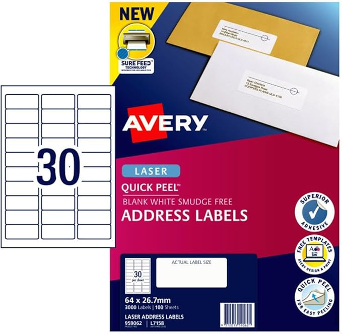 Label Avery Laser L7158 Address 30Up Pk100