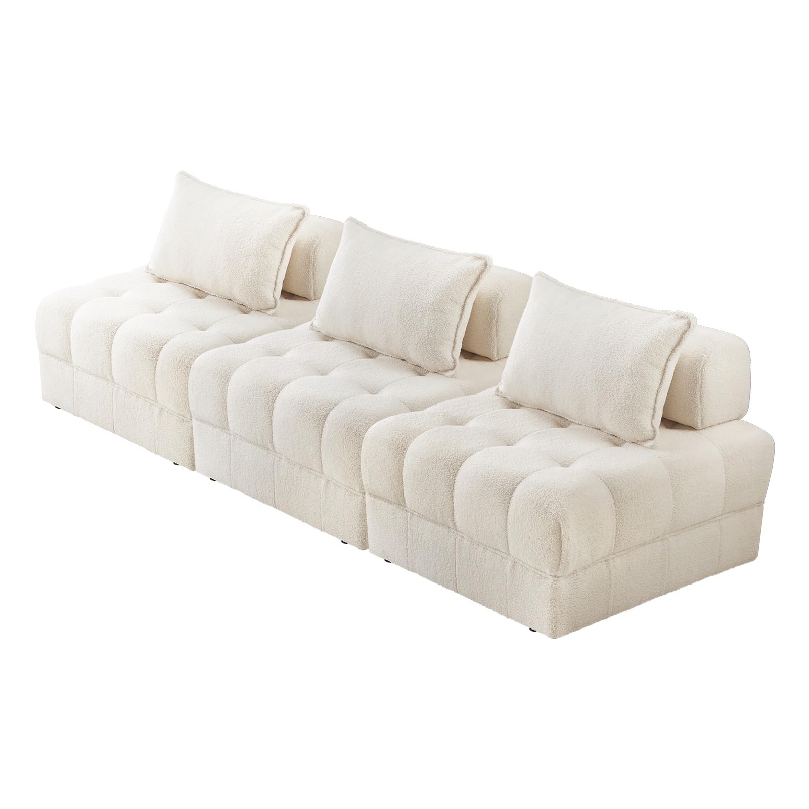 Oikiture 3 Seater Boucle Modular Sofa Lounge Chair Armless White