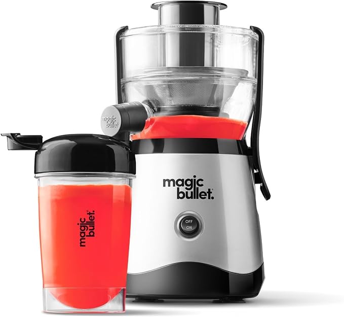 Nutribullet Magic Bullet Stainless Steel Silicone Centrifugal Juicer, 400W, Set of 10 Pieces, 16 oz, Black, Compact and Dishwasher Safe Design,