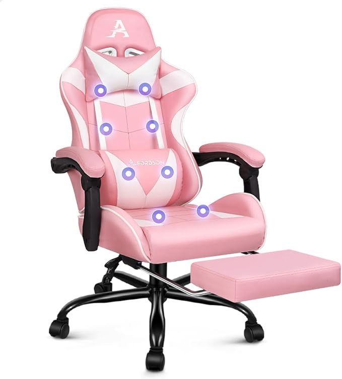 ALFORDSON Gaming Chair Office Executive Racing Footrest Seat PU Leather Pink