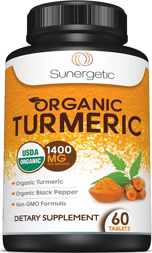 Sunergetic USDA Certified Organic Turmeric Supplement – Includes Organic Turmeric & Organic Black Pepper – 1,400mg of Turmeric per Serving – 60