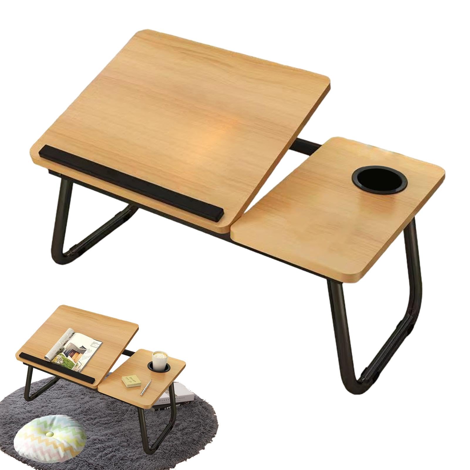 Laptop Bed Table, Foldable Portable Lap Standing Desk With Cup Slot