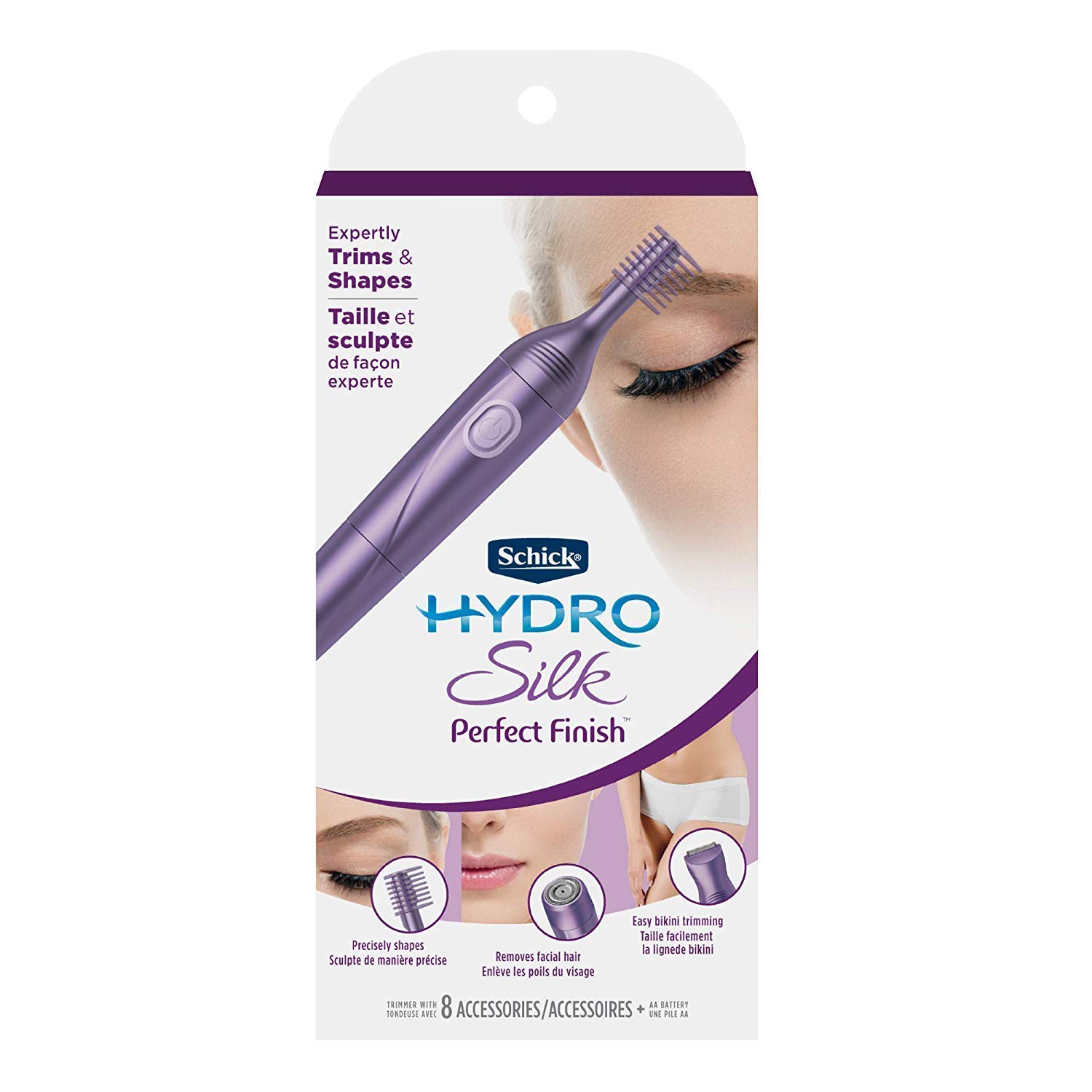 Schick Hydro Silk Perfect Finish Trimmer, 8-in-1 Grooming Kit for