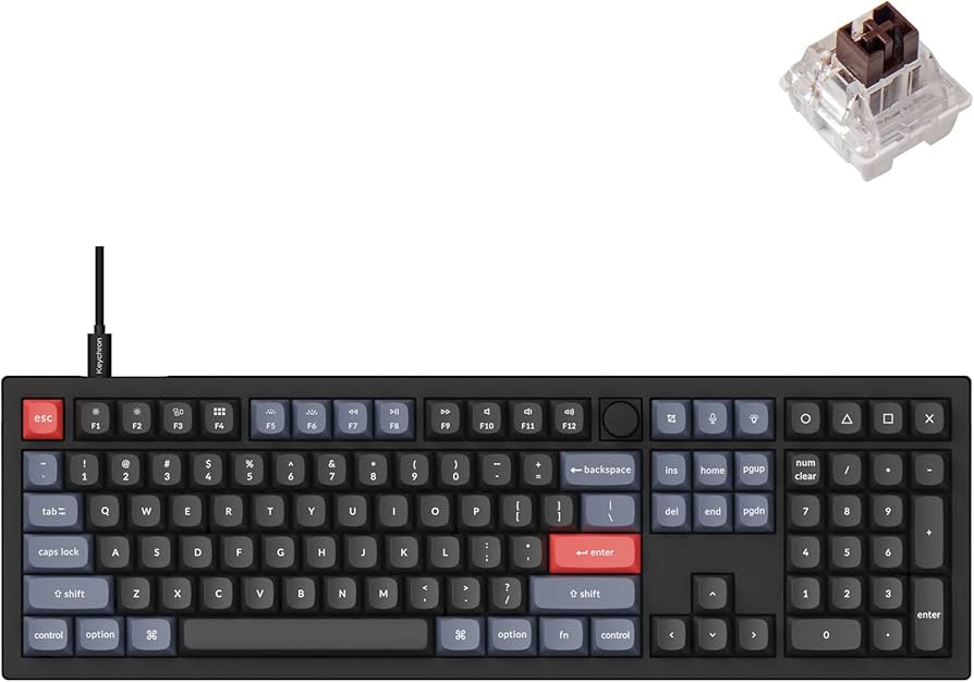 Keychron V6 Wired Custom Mechanical Keyboard Knob Version, Full-Size QMK/VIA Programmable Hot-Swappable Keychron K Pro Blue Switch Compatible Mac