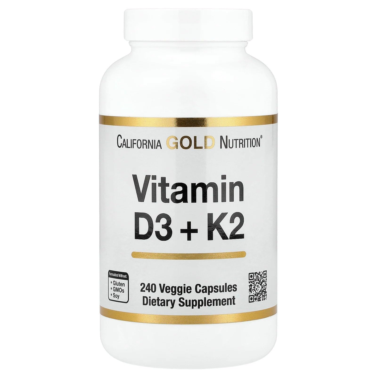 California Gold Nutrition Vitamin D3 + K2, 180 Veggie Capsules