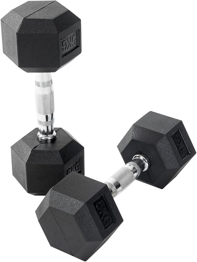 Orbit Rubber Hex Dumbbells Size 5kg in Black/Chrome