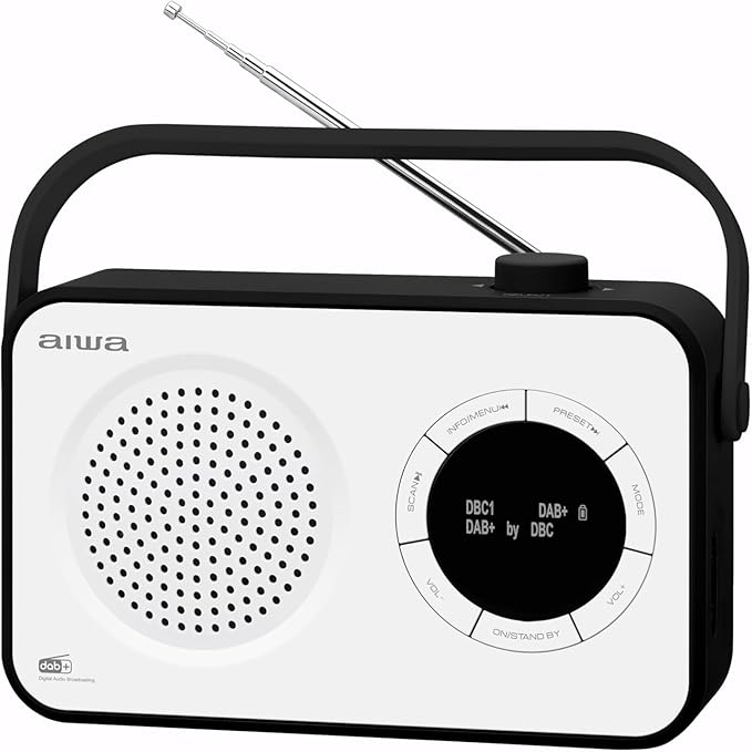 Aiwa Portable DAB Am FM SD Aux Bluetooth C Battery Digital Tuning Radio White