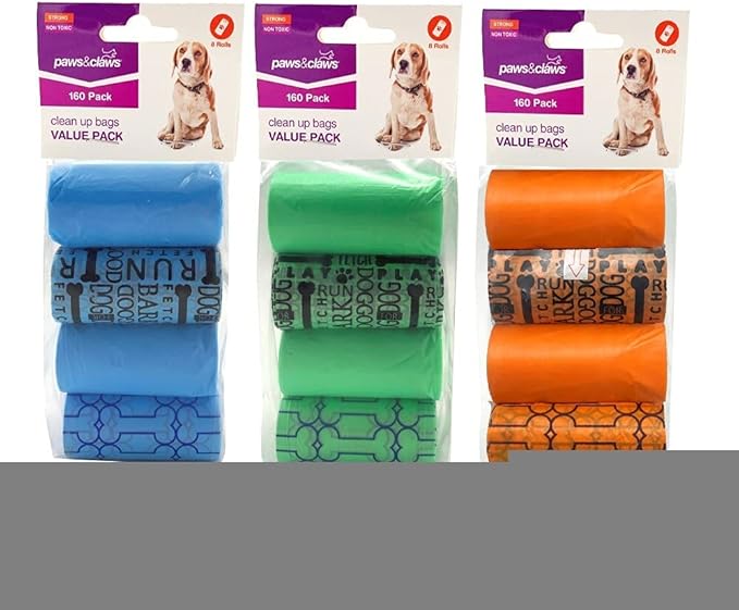 Paws and Claws 8pk Pet/Dog Waste Clean Up Bags Value Pack 160 Bags Assorted