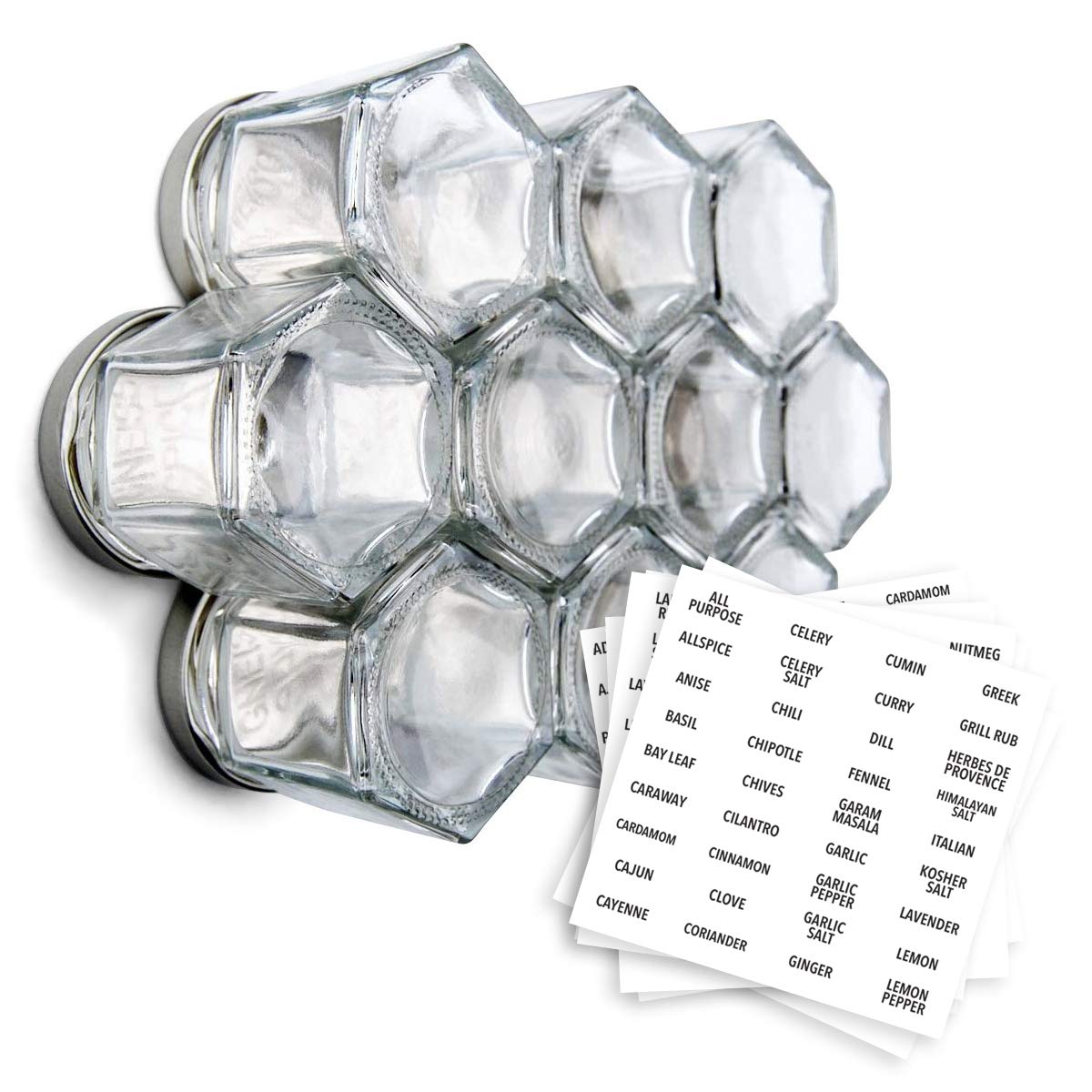 Gneiss Spice Magnetic Jars: Includes 24 Large Empty Glass Jars (4 oz), Magnetic Metal Lids & Spice Labels | Create A Hanging Spice Rack On Your