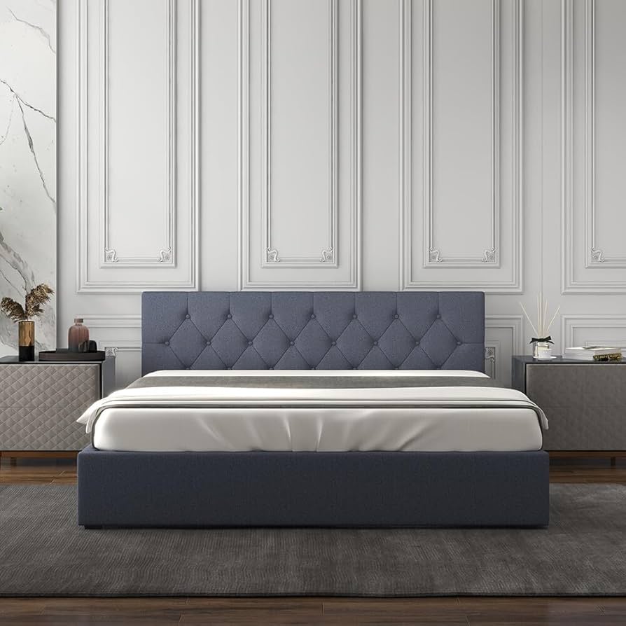 Milano Capri Luxury Gas Lift Bed Frame Base and Headboard With Storage - Queen - Charcoal