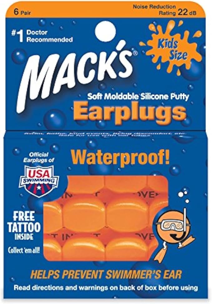 Mack's Kids Size Soft Moldable Silicone Ear Plugs, 6 Pairs