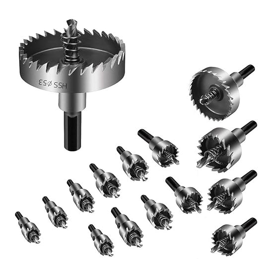 HSS Hole Saw Kits For Metal, 15pcs High-speed Steel Hole Saw Bits, (hole Size: 15-53mm, 0.6-2.1in)