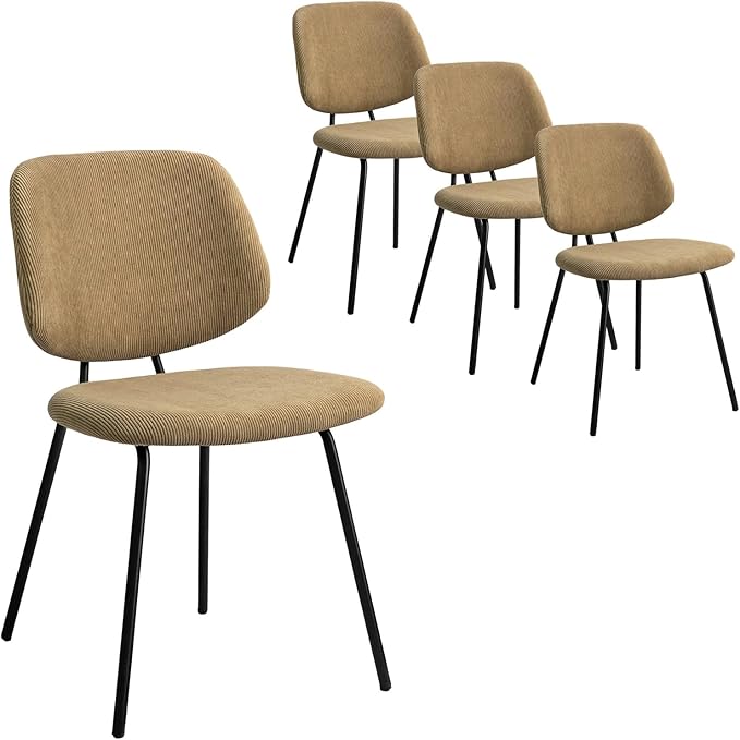 Levede 4x Dining Chairs Vintage Retro Soft Corduroy Kitchen Padded Seat Khaki