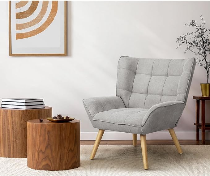 Oikiture Armchair Accent Chairs Sofa Lounge Fabric Upholstered Tub Chair Grey