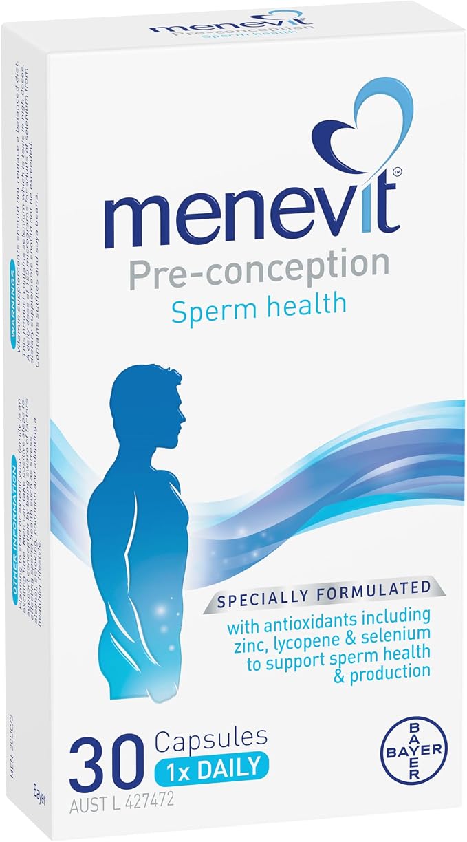 Menevit Pre-Conception Sperm Health Multivitamin with Vitamin C, Zinc, Lycopene and Selenium to Support Sperm Health, Production and Motility, 30 