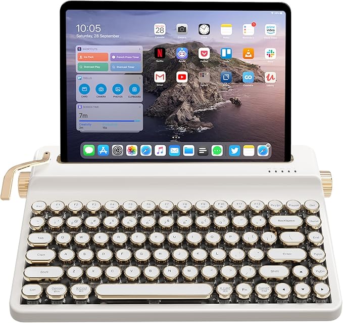 YUNZII QL75 Wireless Typewriter Keyboard Hot Swappable Retro Mechanical Keyboard, Punk Round Keycaps, RGB Backlit QMK/VIA, Multi-Device with 2.4GHz/