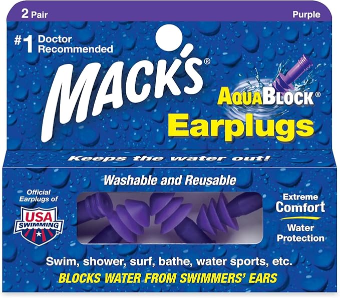 Mack’s Aquablock Ultrasoft Silicone Earplugs -1 Pair-purple