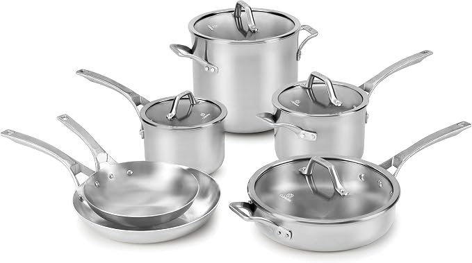 Calphalon Signature Stainless Steel Cookware Set, 10-Piece, Silver (1950766)