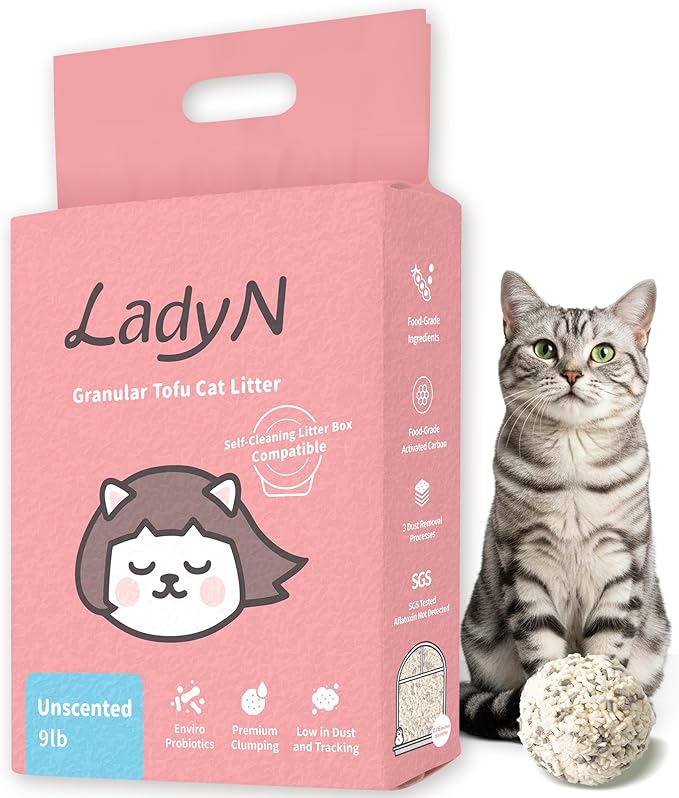 Lady N Granular Tofu Cat Litter Mini-Pellet Compatible with Automatic Self Cleaning Cat Litter Box, Strong Clumping Ultra Absorbent Natural Litter,