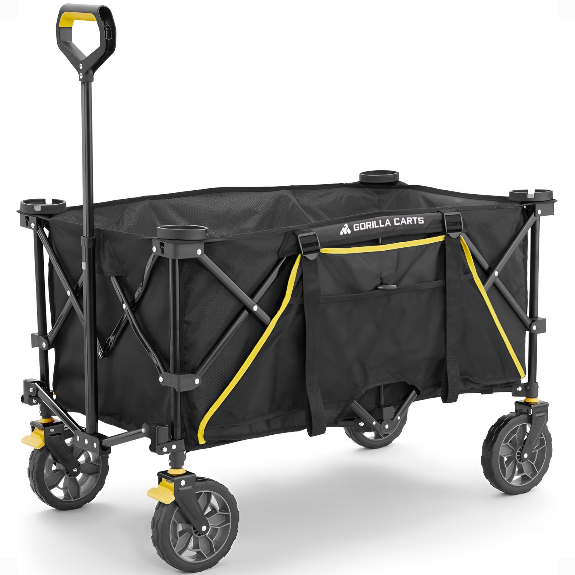 Gorilla Carts Foldable Wagon, Heavy Duty Collapsible Cart with Wheels, 7 Cu Ft, Black
