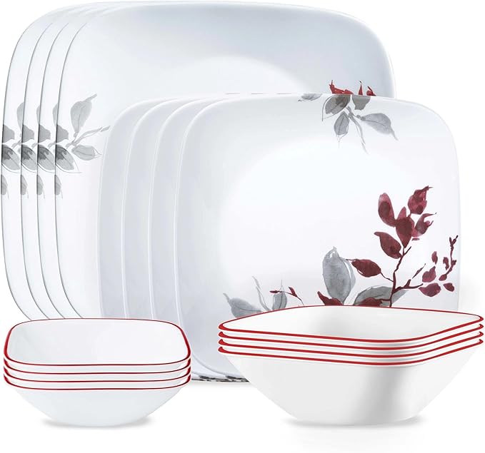 Corelle Kyoto Leaves Dinnerware 16-Piece Set, White