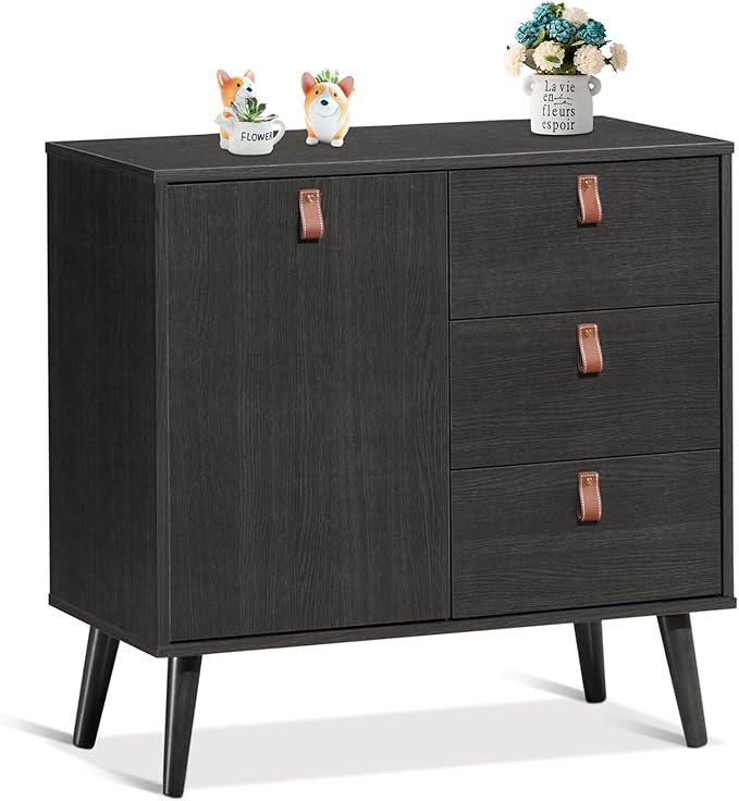 Giantex Wood 3 Chest of Drawers Kitchen Buffet Cabinet Sideboard Cupboard Entryway Storage Cabinet Brown