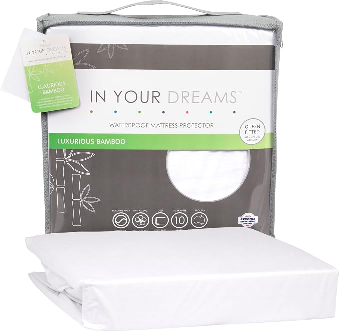In Your Dreams Bamboo Waterproof Mattress Protector, Queen, 152 x 204 x 40/50cm, White