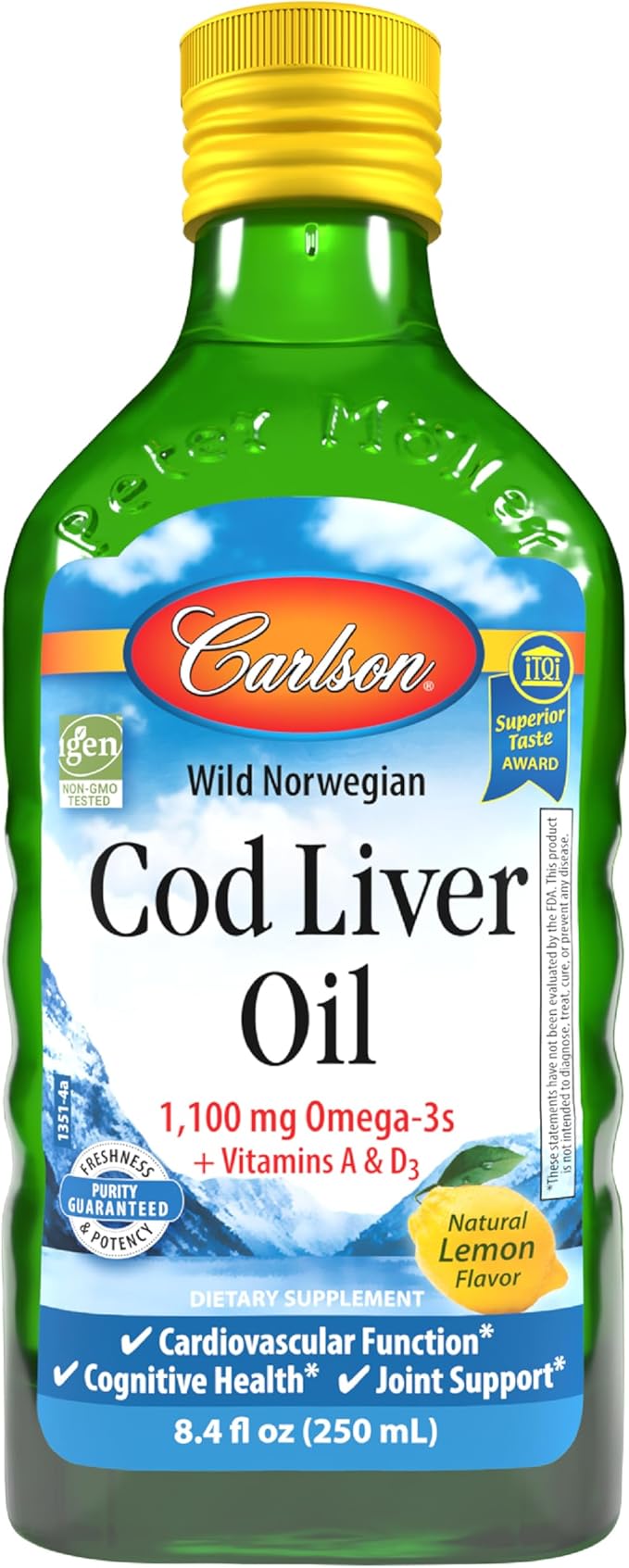 Carlson Labs Wild Norwegian Cod Liver Oil, 1100mg Natural Green Apple - 250mL