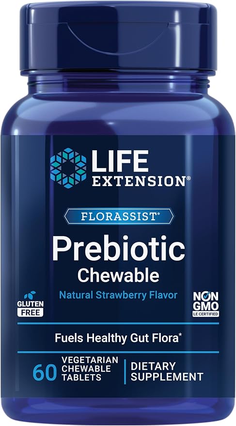 Life Extension FLORASSIST Prebiotic Chewable Natural Strawberry 60 Chewable Tablets