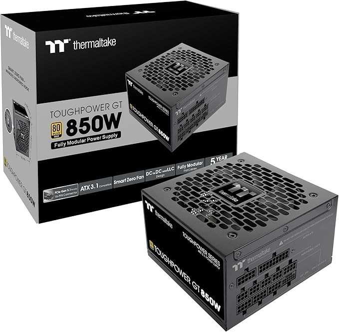 Thermaltake PS-TPT-0850FNFAGA-3 Toughpower GT 850W 80+ Gold PCIe Gen 5.1 ATX 3.1 Fully Modular ATX Power Supply