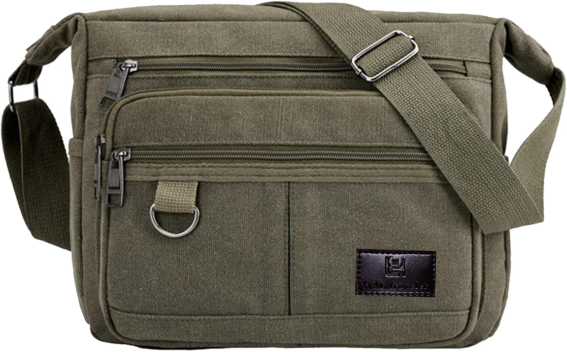 Vintage Canvas Crossbody Bag for Men Women, Sling Shoulder Messenger Bag, All-Purpose Daypack, Unisex, Daily Use, Water Resistant, Fit for 13 Inch